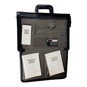 Attaché Organizer Briefcase Expandable Black Vinyl Retractable Handles Portfolio